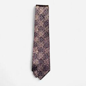 Vintage 90s Bill Blass Purple and Tan Geometric Print Neck Tie